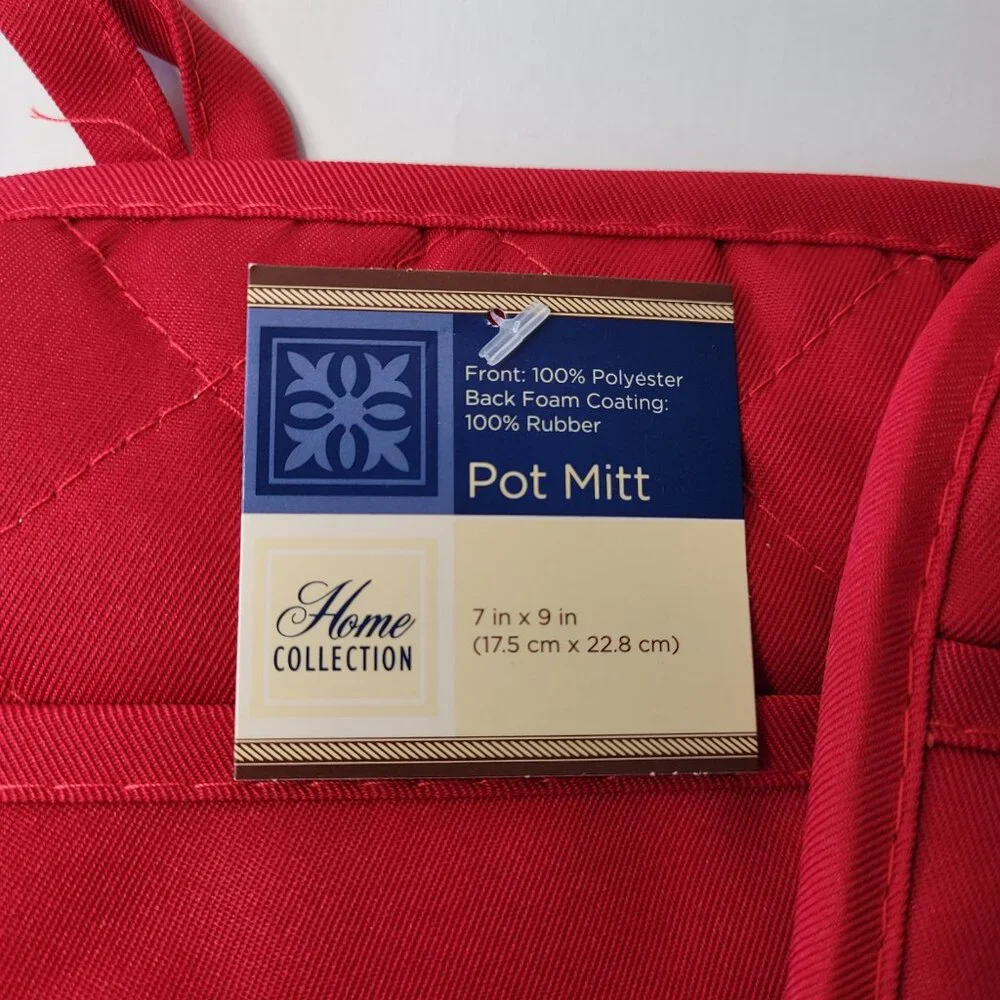 Home Collection Hot Pot Holder Mitts Red Set of 3 NEW 7inx9in Farmhouse Classic